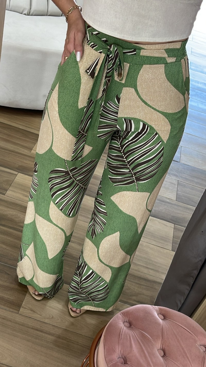 Calça Pantalona Nina-Nude/Verde-M