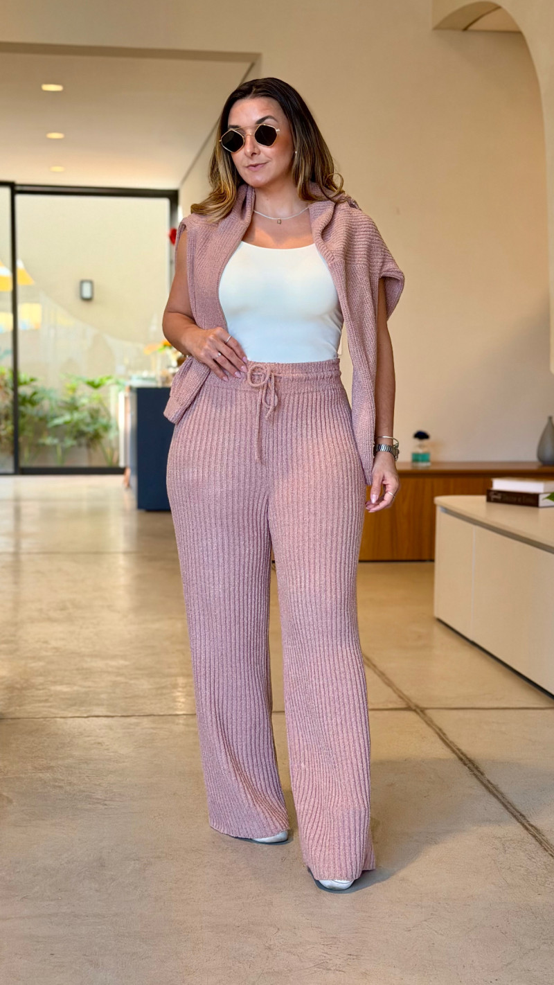 Conjunto Blusa E Calça Tricot Beca