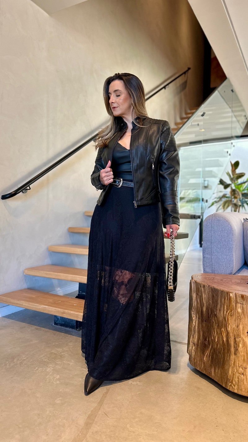 Vestido Couro Renda Karen