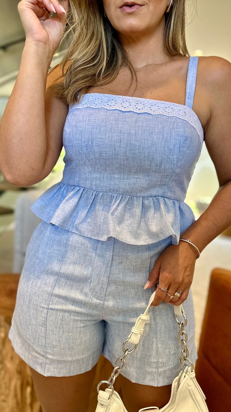 Conjunto Cropped Alcinha Peplum E Short Nara