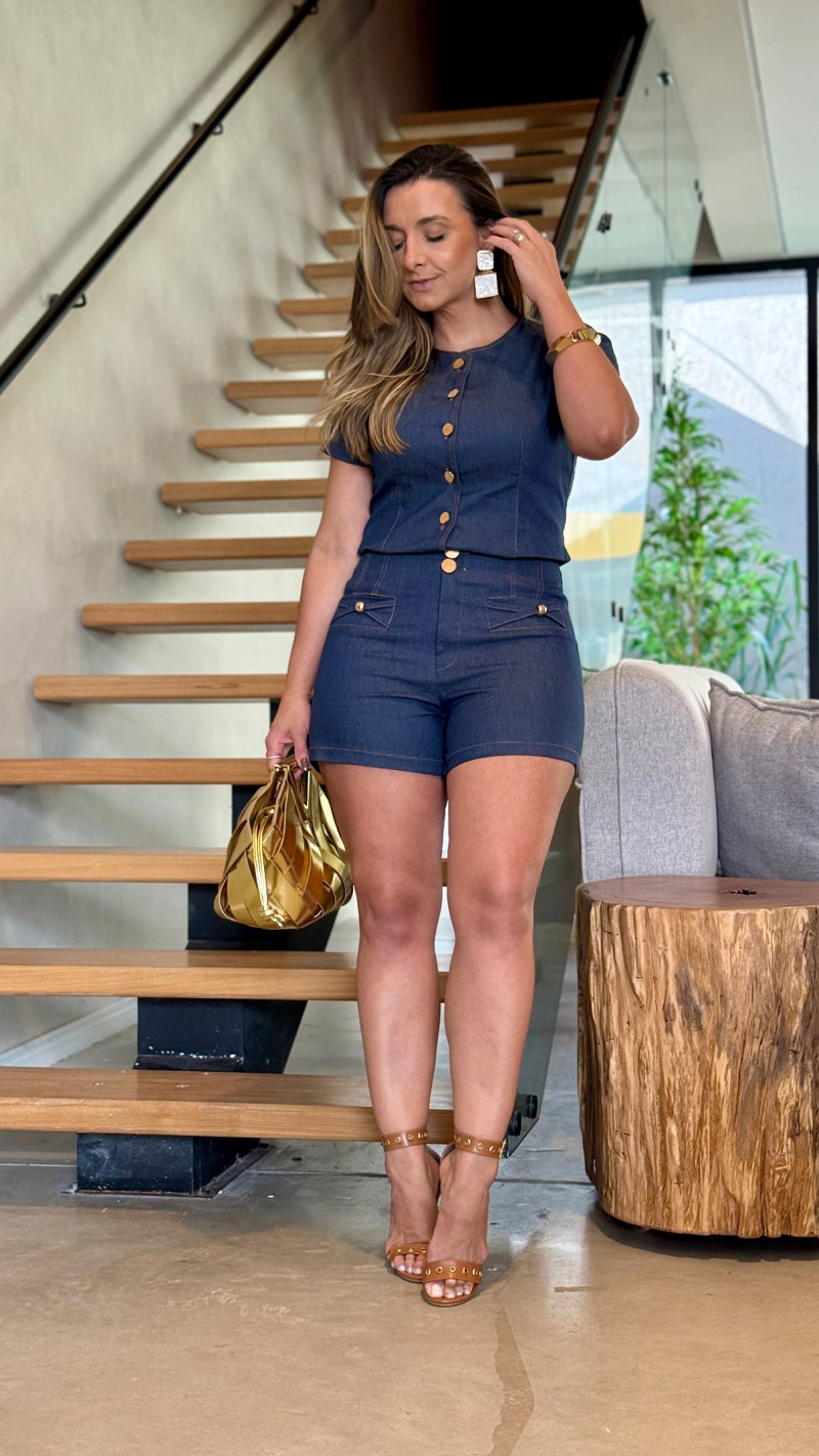 Conjunto Camisa Curta E Short Sarja Bru