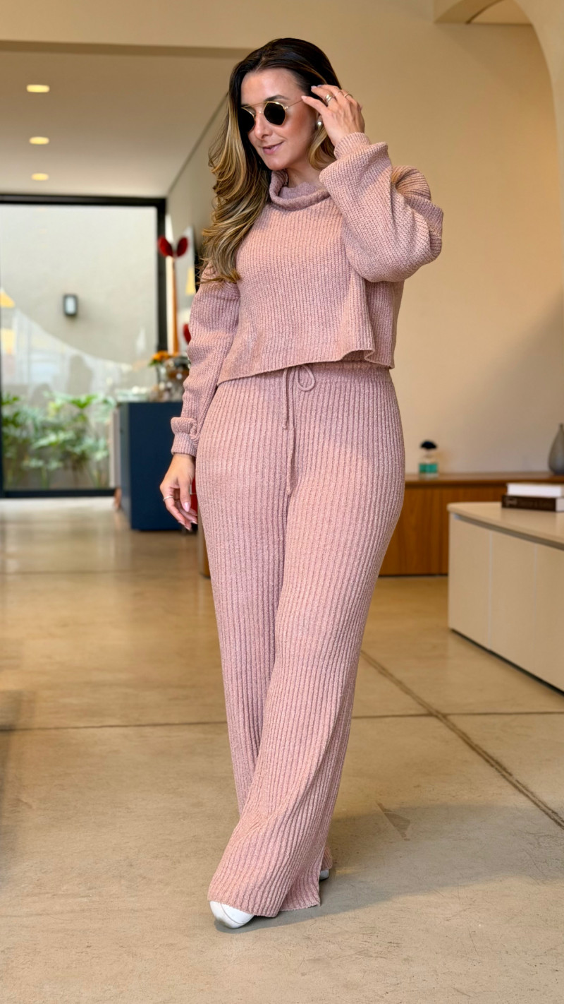 Conjunto Blusa E Calça Tricot Beca