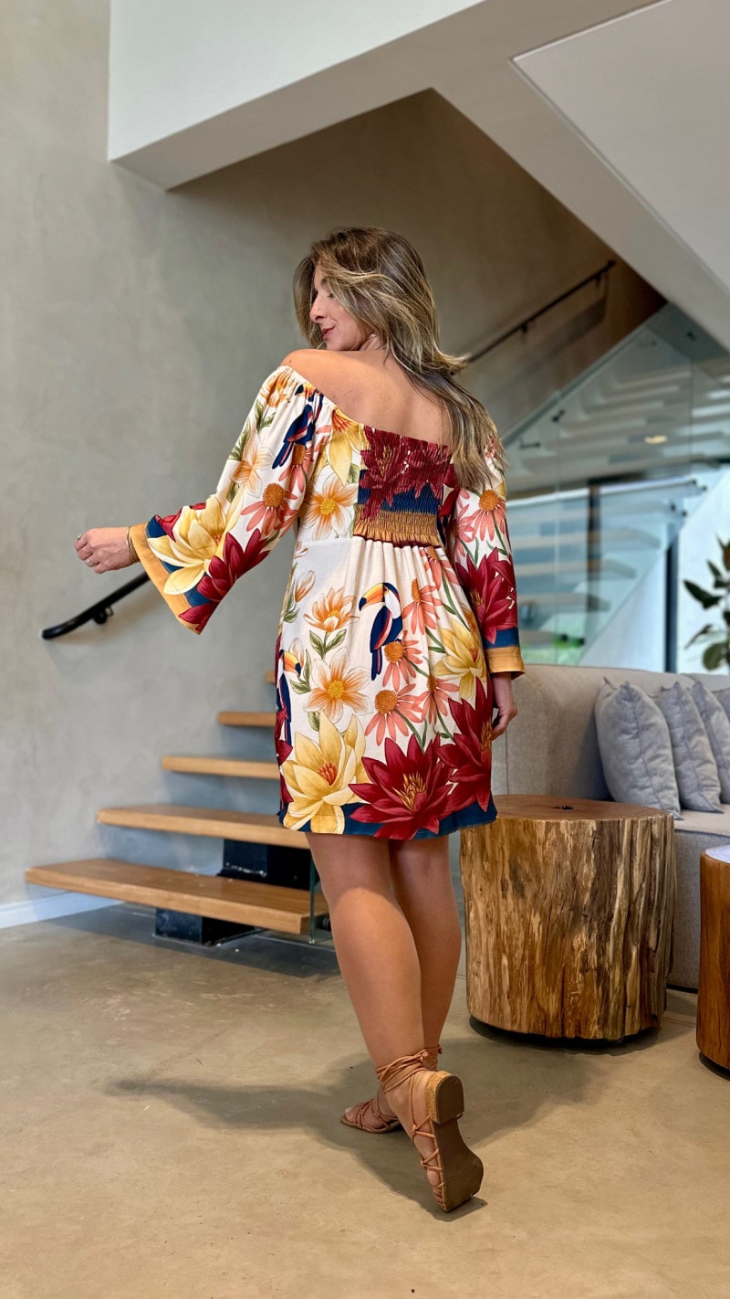 Vestido Curto Com Manga 3/4 Babi