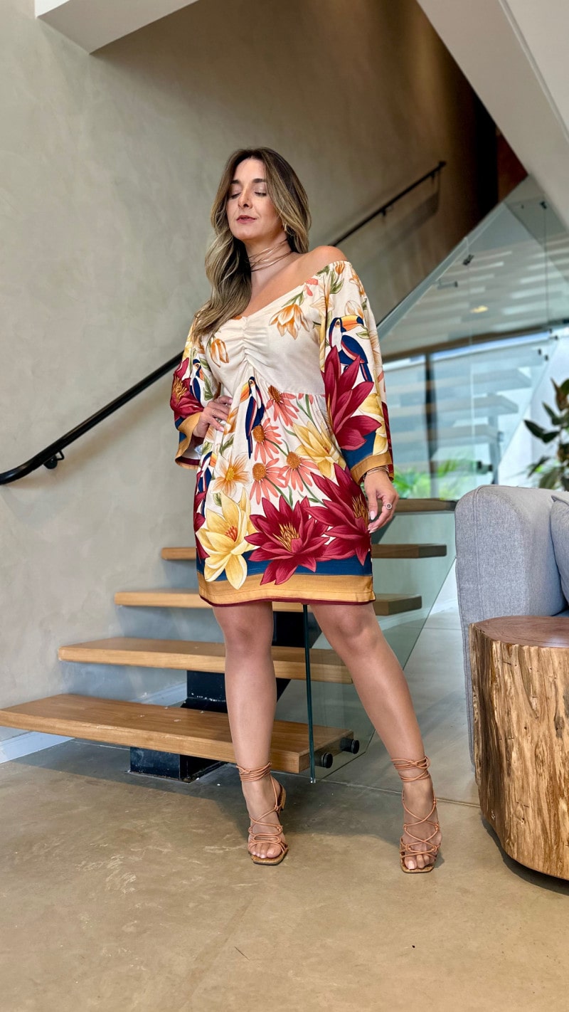 Vestido Curto Com Manga 3/4 Babi