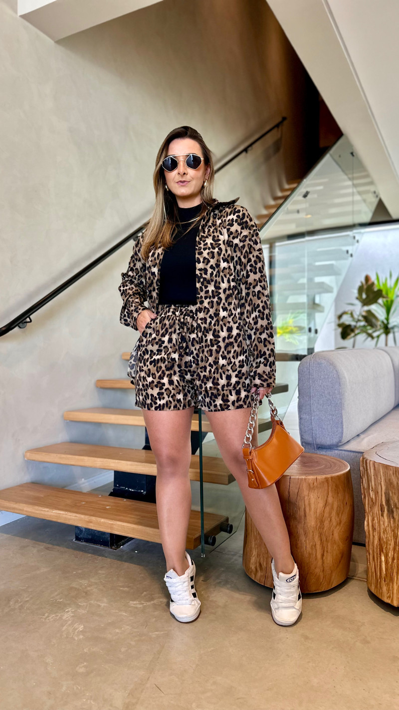 Conjunto Camisa E Short Animal Print 