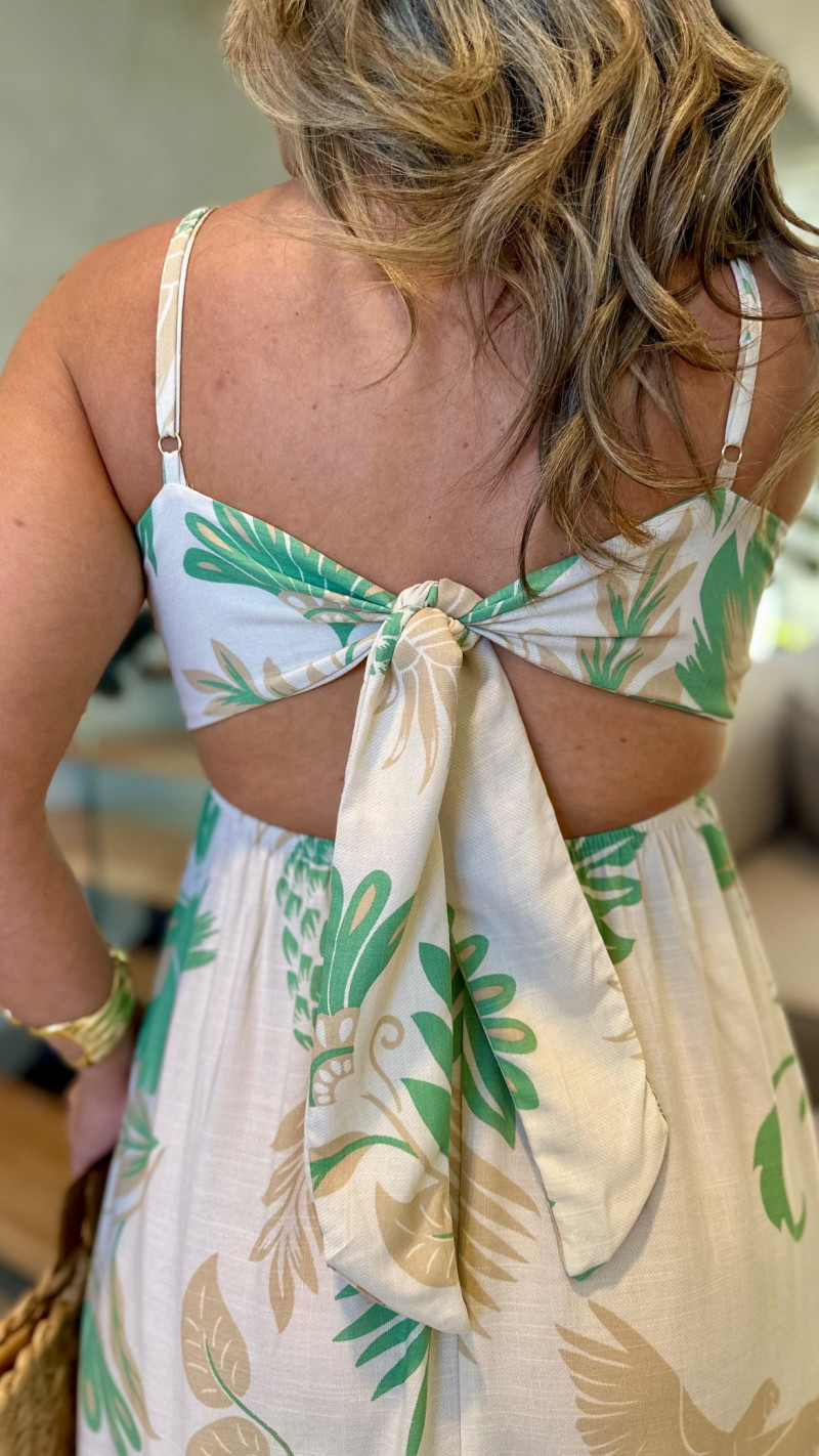 Vestido Midi Alça Amarração Nas Costas