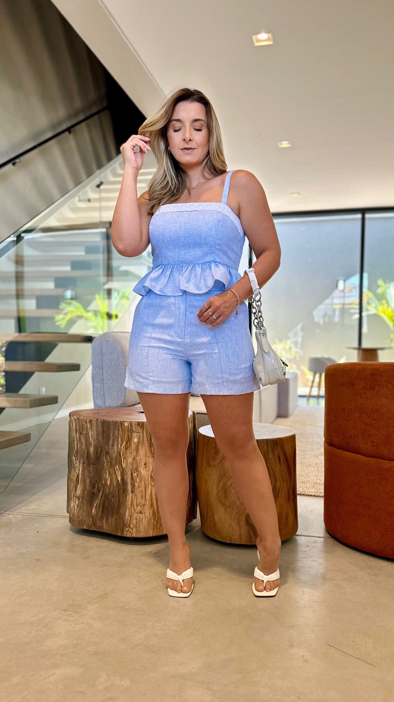 Conjunto Cropped Alcinha Peplum E Short Nara