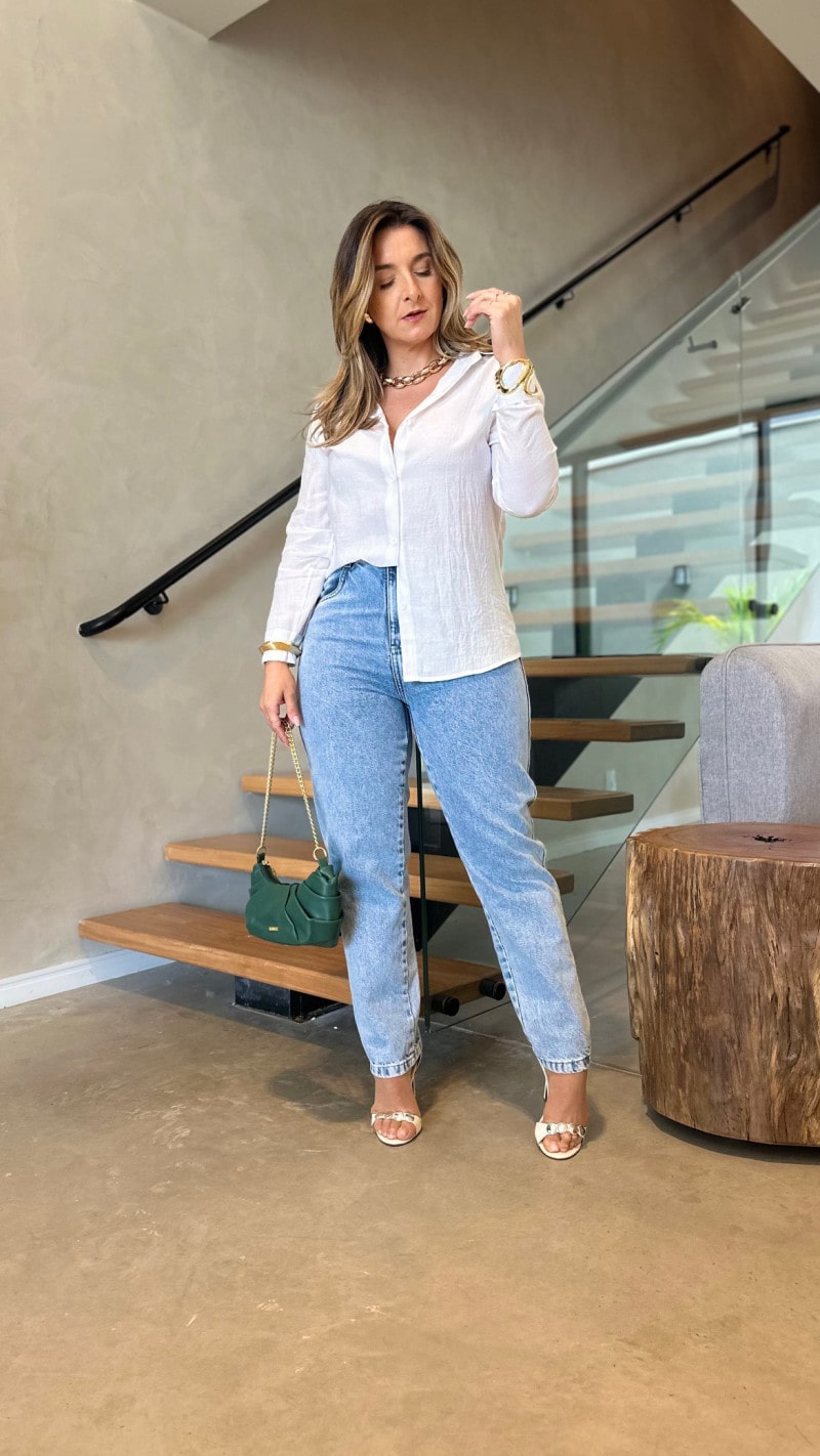 Camisa Básica Manga Longa Crepe Texturizado