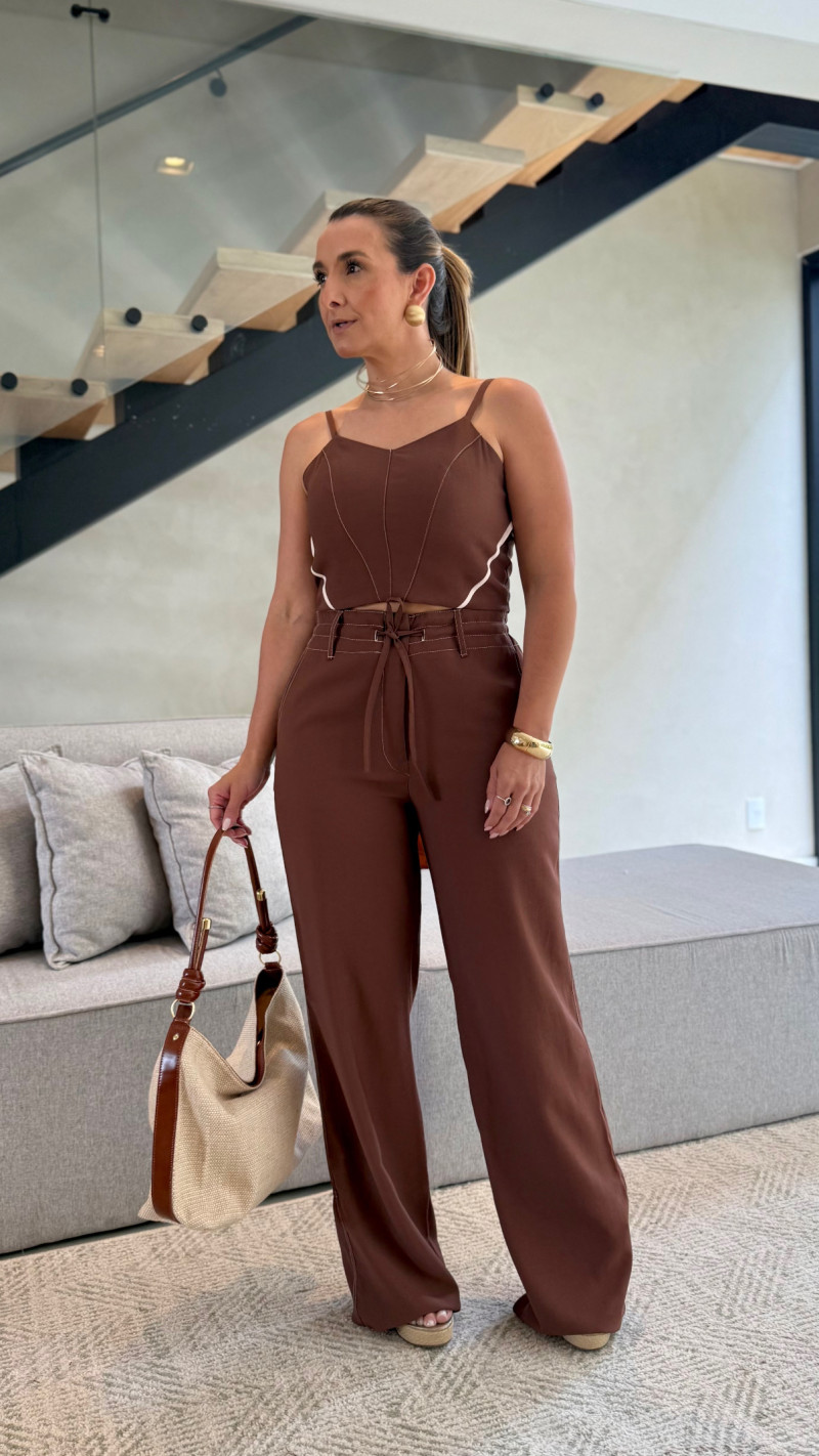 Conjunto Cropped E Calça Pantalona Paty