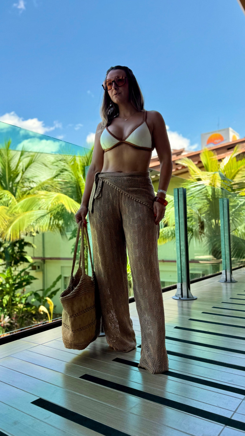 Calça Pantalona Tricot Com Lenço