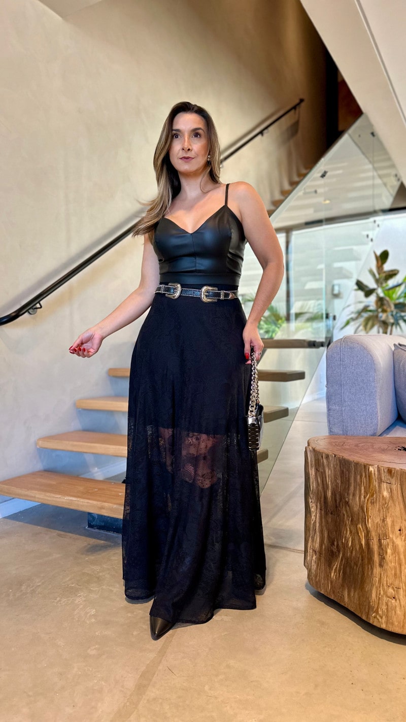 Vestido Couro Renda Karen