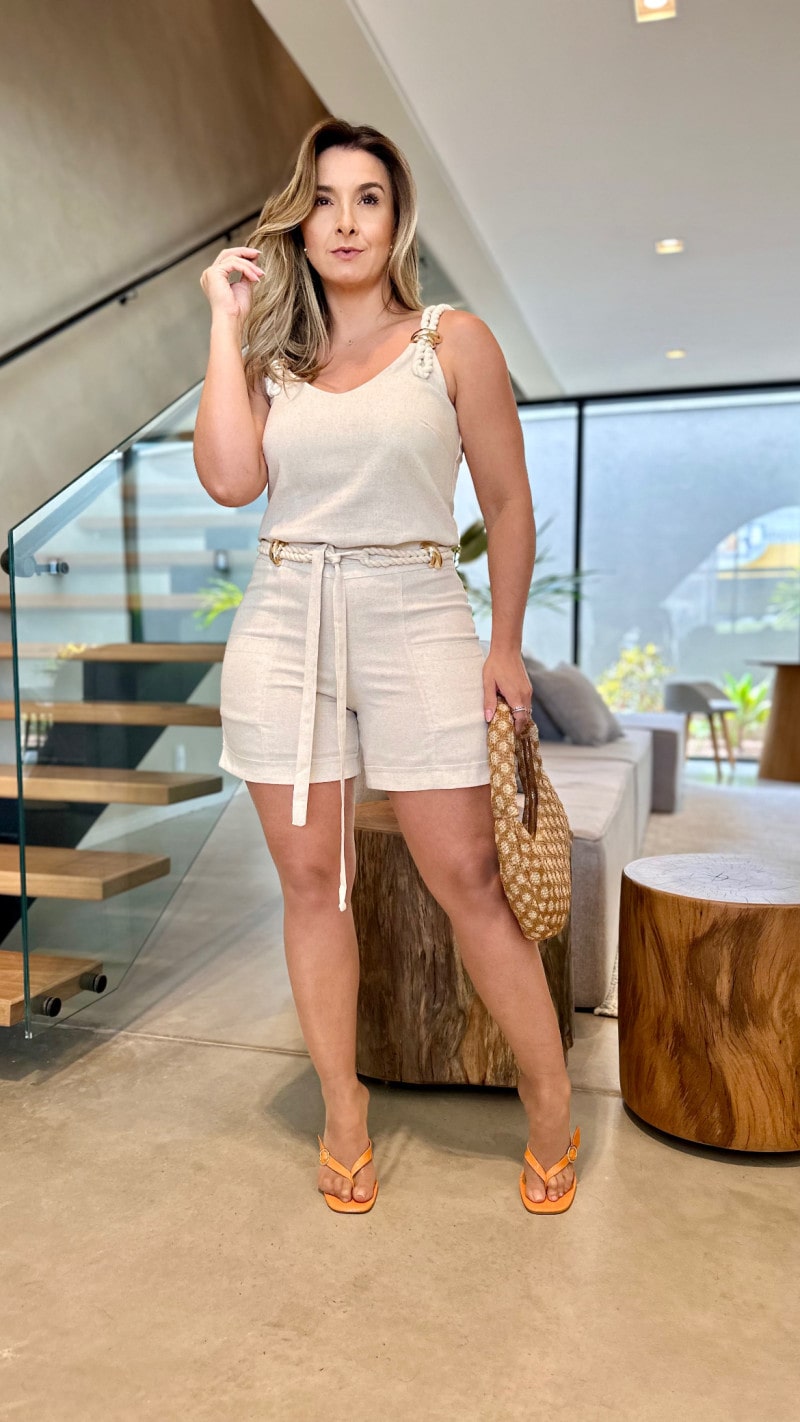 Conjunto Blusa E Short Linho Alice