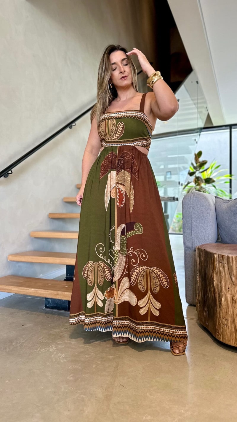 Vestido Longo Alça Larga Com Amarração Fer