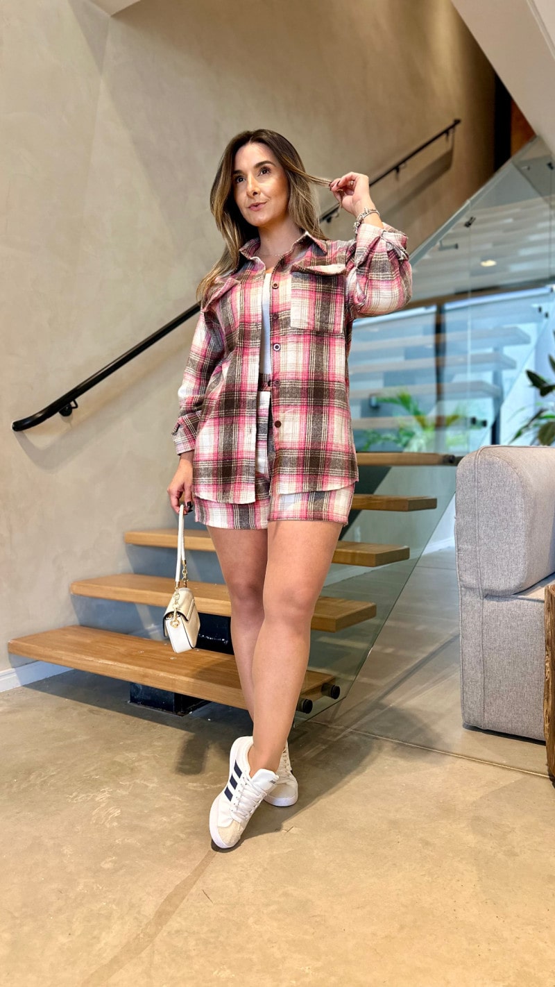 Conjunto Xadrez Camisa E Short Aurora