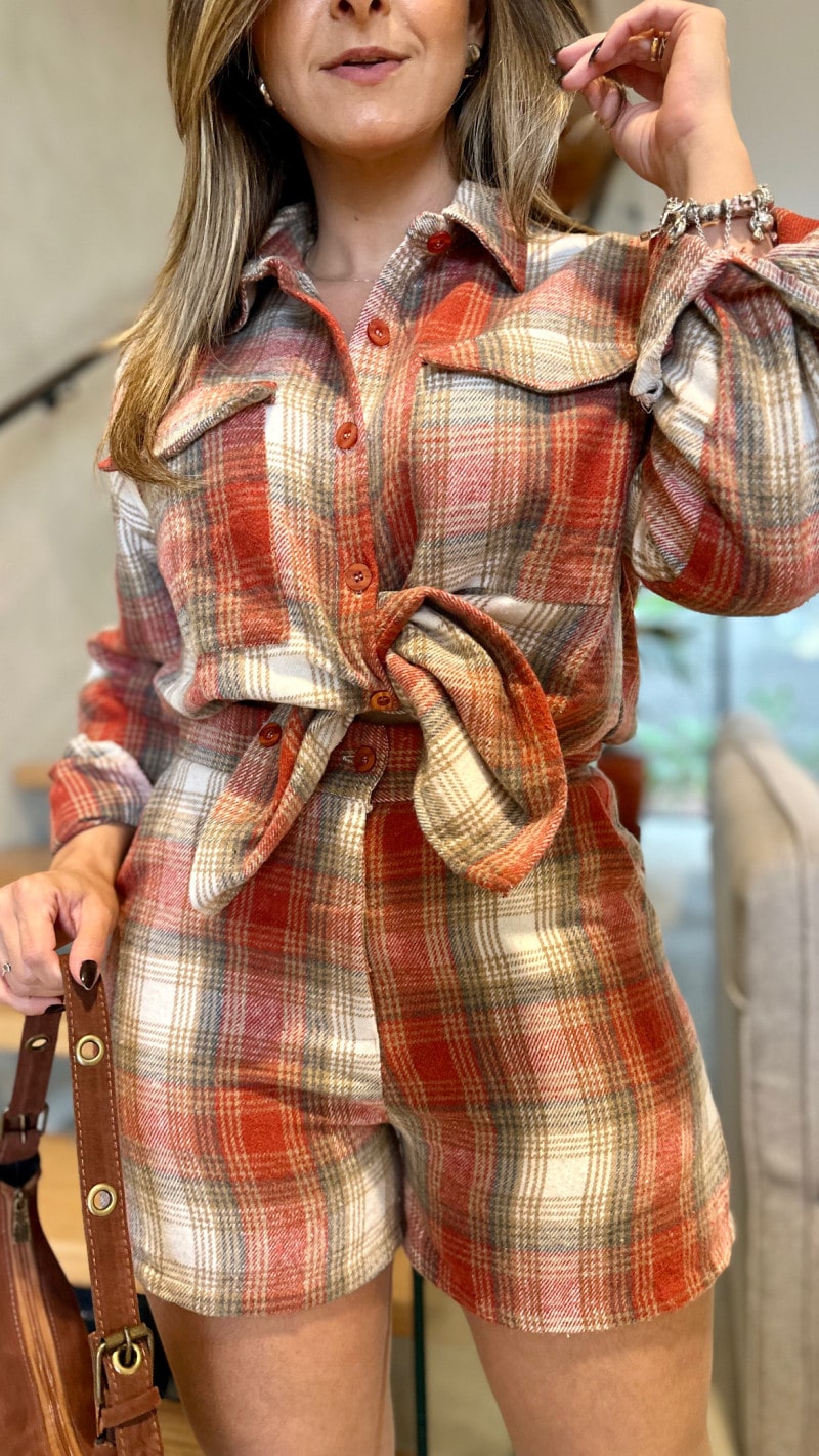 Conjunto Xadrez Camisa E Short Aurora