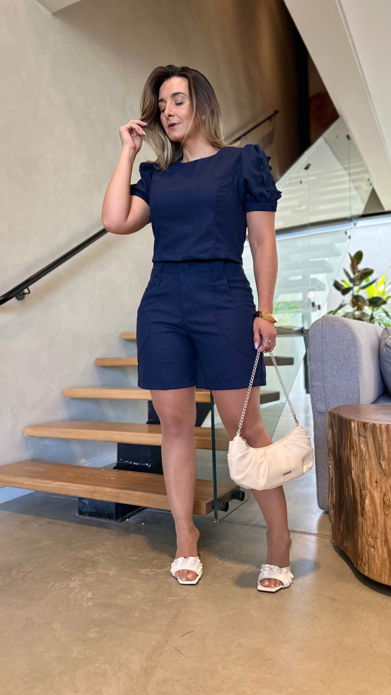 Conjunto Cropped E Short Linho Lilian