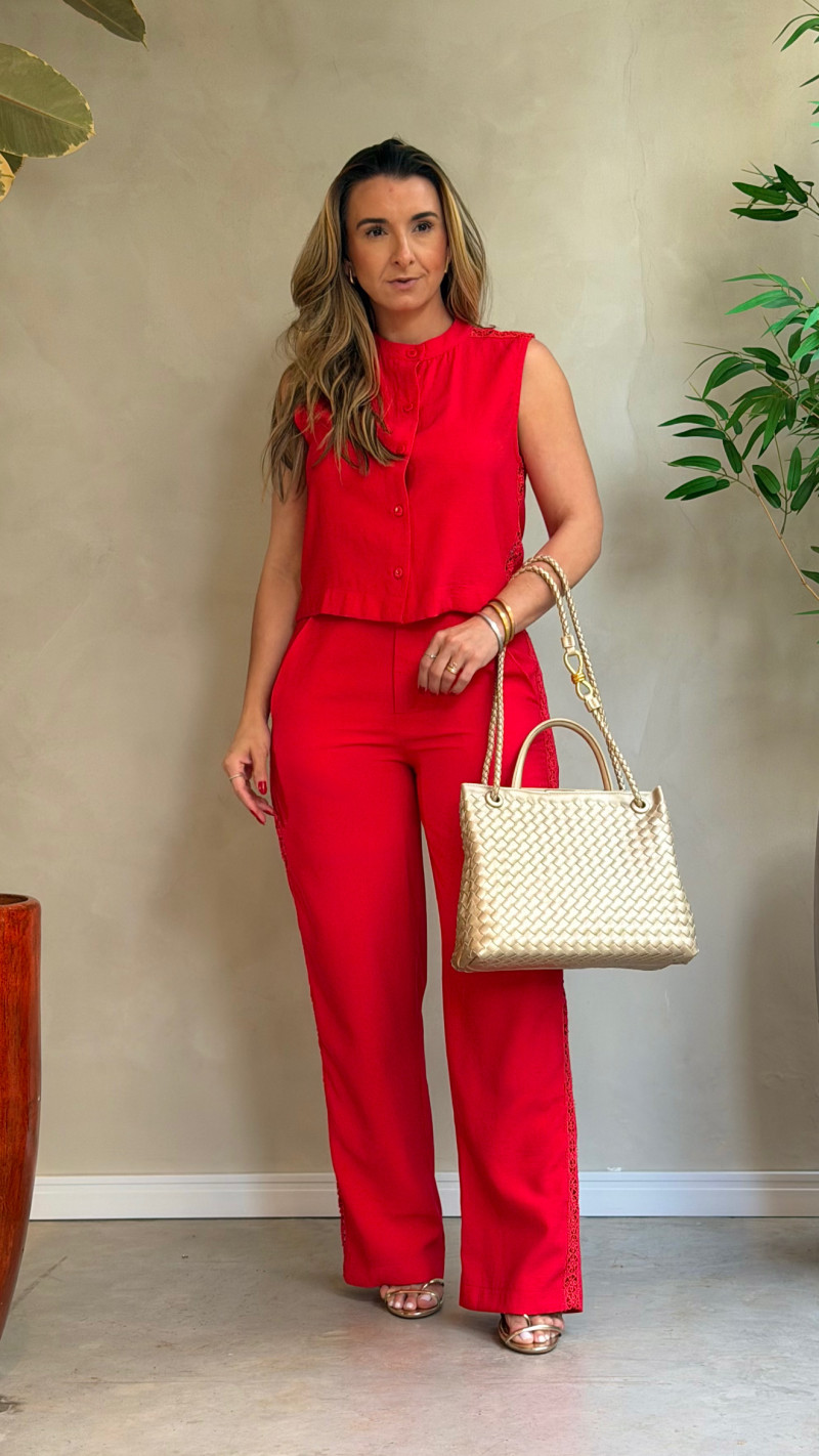Conjunto Regata E Calça Detalhe Renda Flay 
