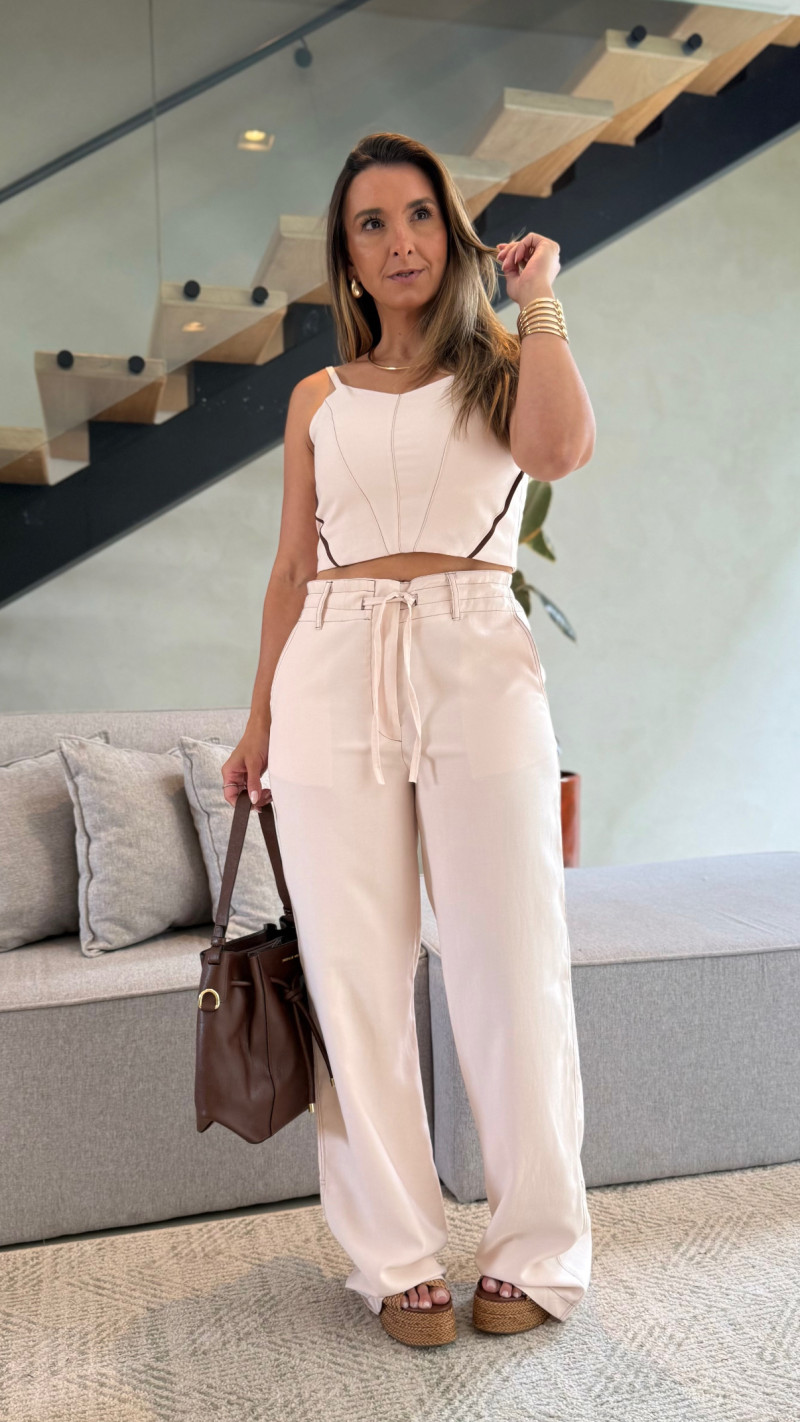Conjunto Cropped E Calça Pantalona Paty