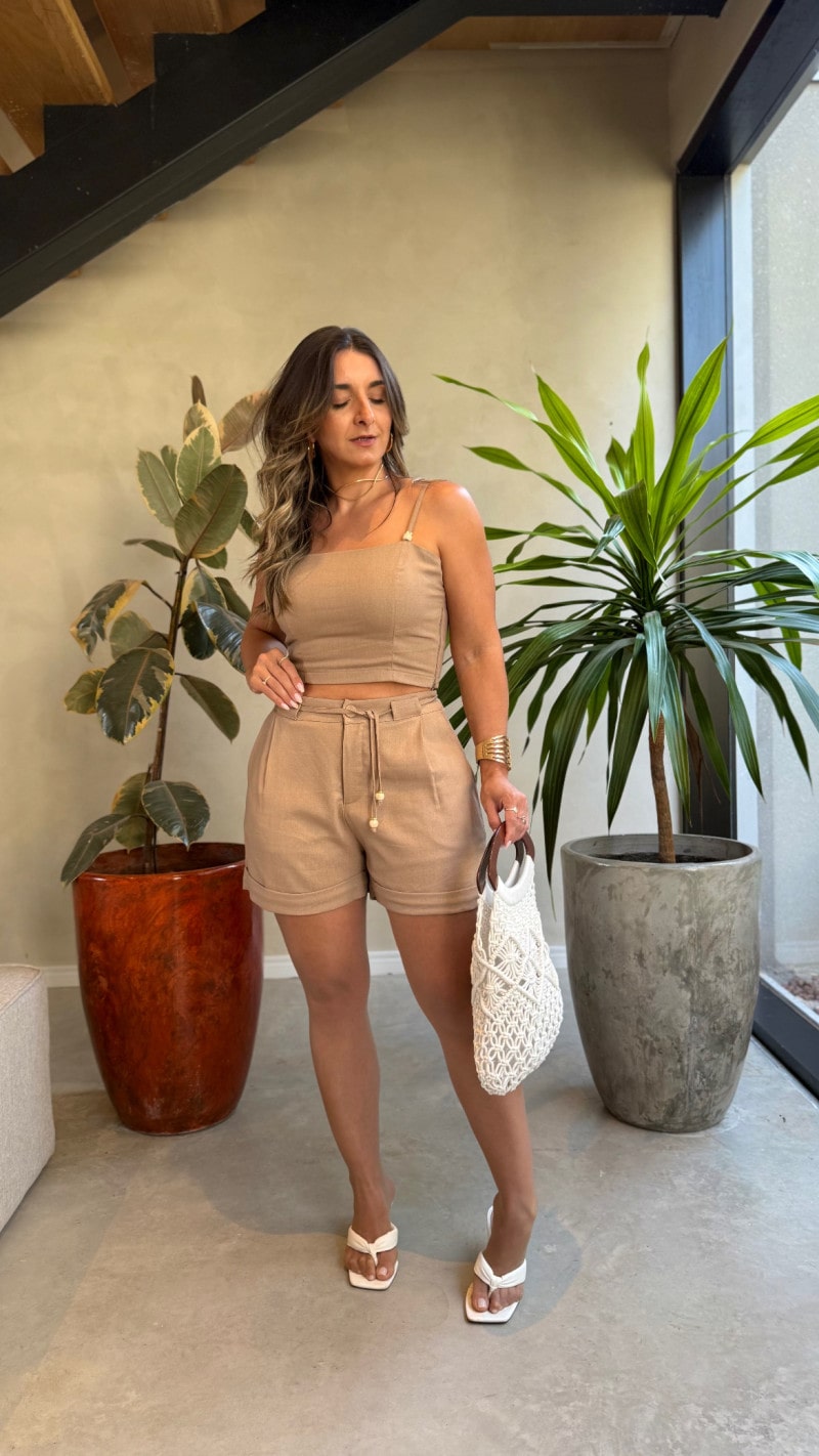 Conjunto Cropped E Short Linho Tamy