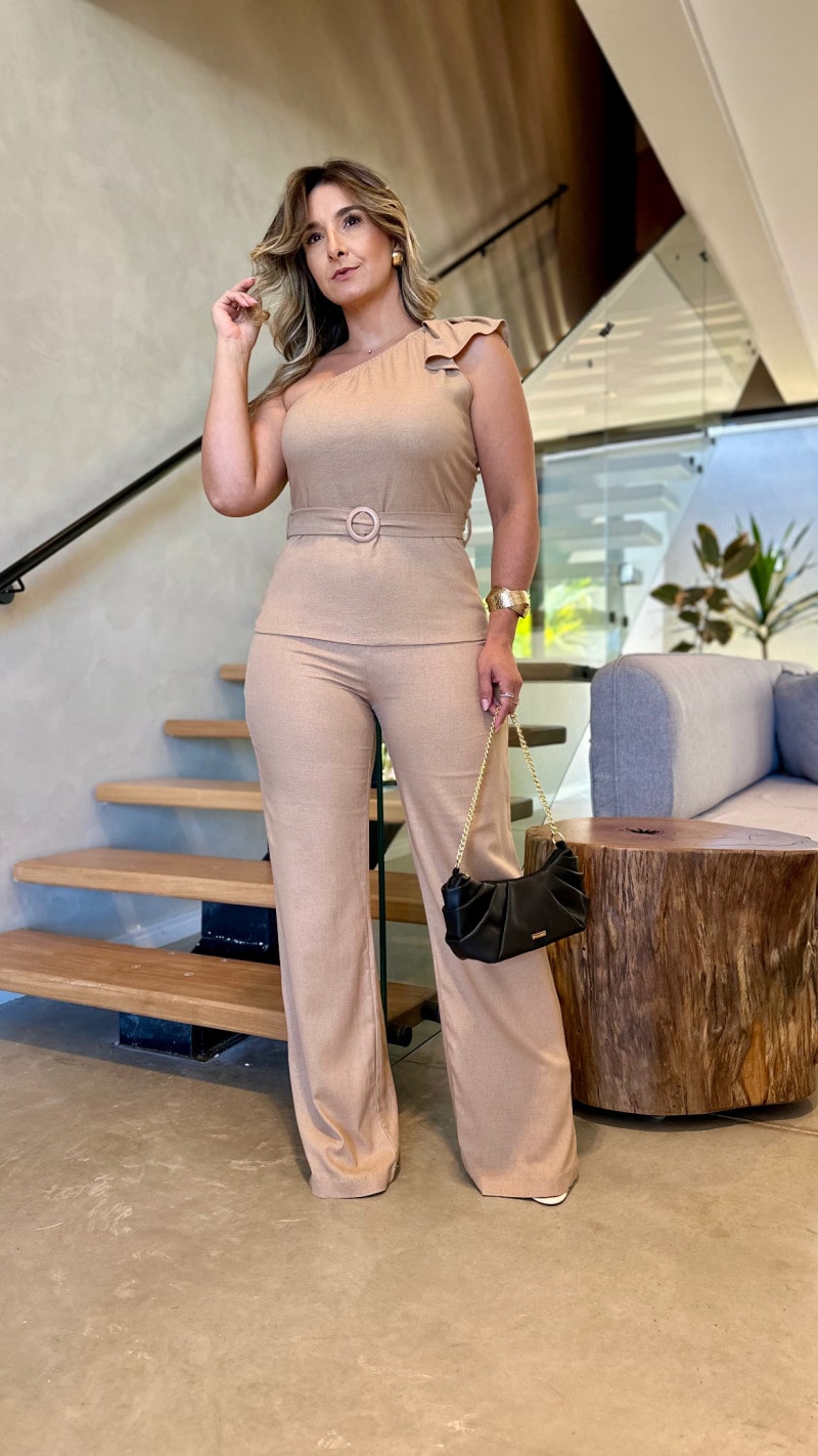 Conjunto Blusa E Calça Linho Com Elastano Flay