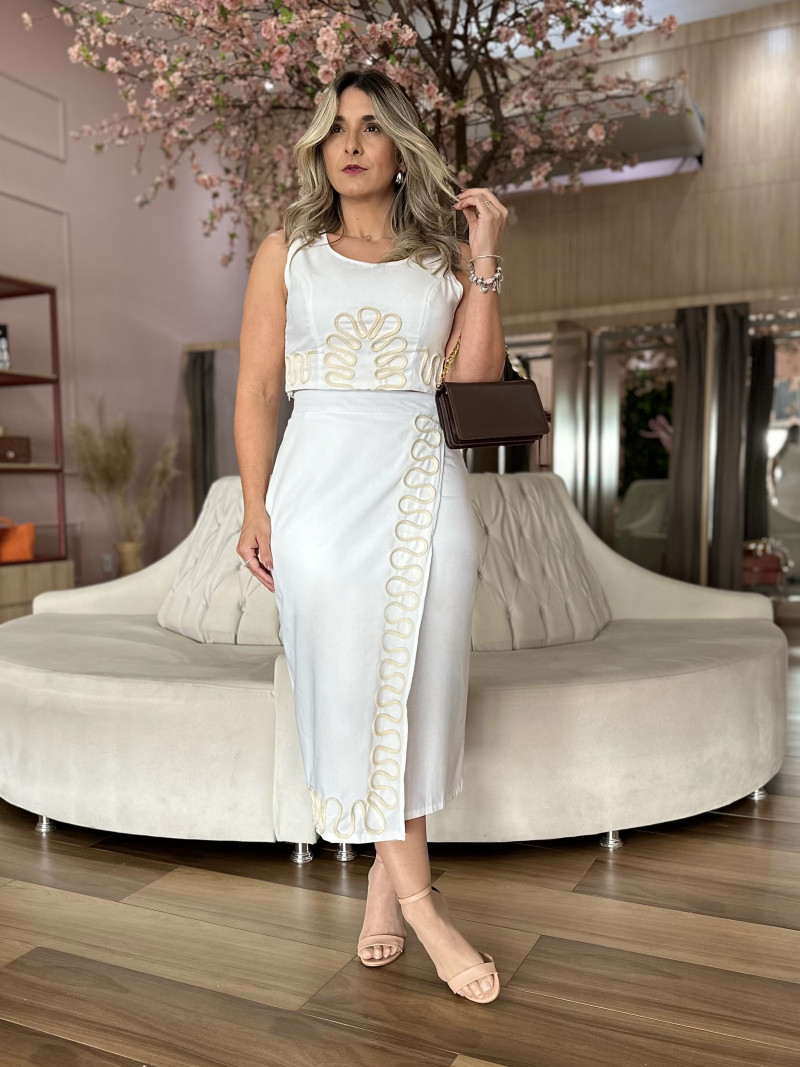 Conjunto Cropped E Saia Midi Leslie