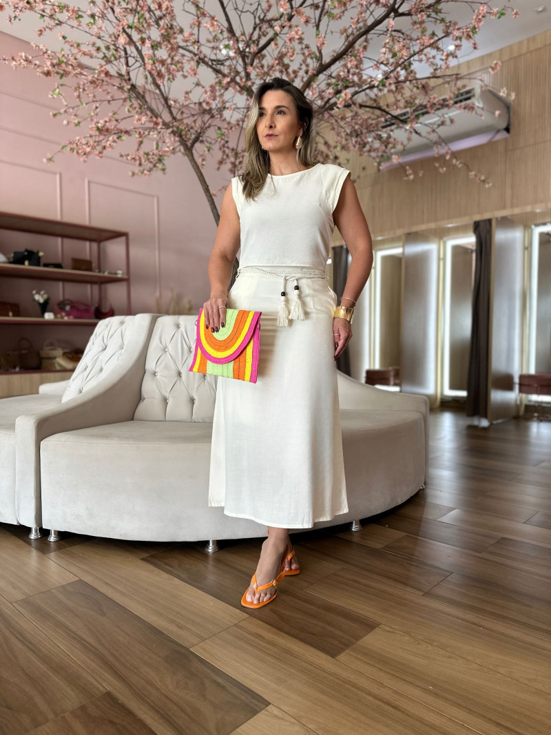 Conjunto Cropped E Saia Linho Manú