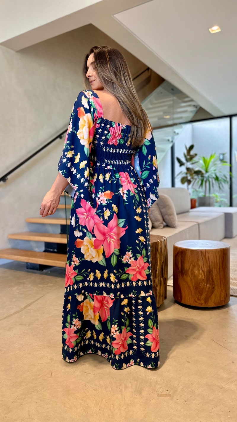Vestido Longo Com Manga Bia