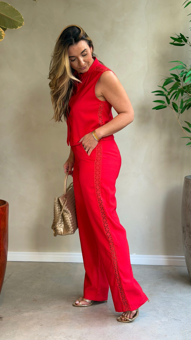 Conjunto Regata E Calça Detalhe Renda Flay 