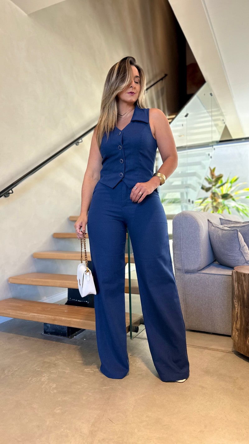 Conjunto De Colete E Calça Pantalona Linho Eva