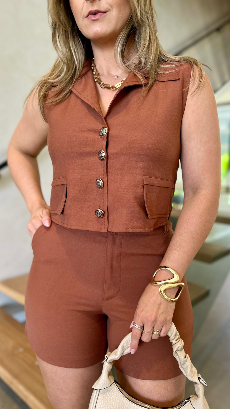 Conjunto Colete E Short Linho Barbara