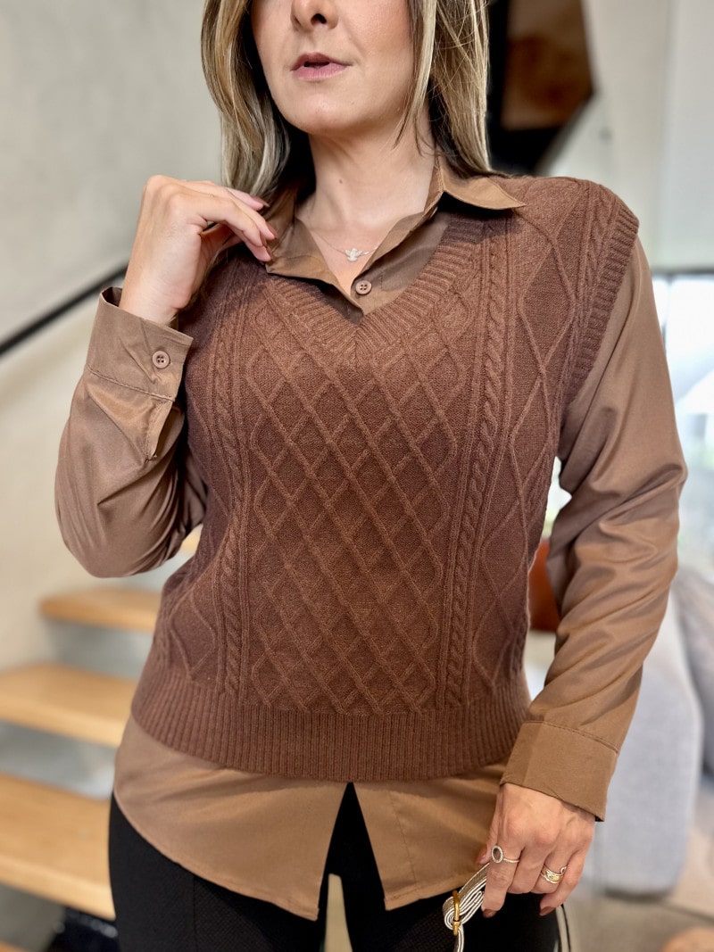 Camisa Com Suéter Tricot Sabrina