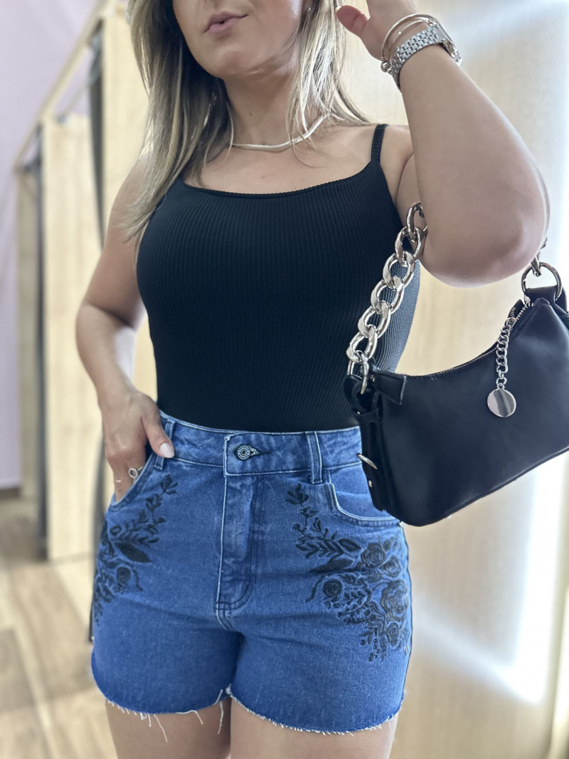 Short Jeans Bordado Preto 44 Daniele Fazan