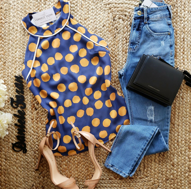 Blusa Frente Única Poá-Azul-M