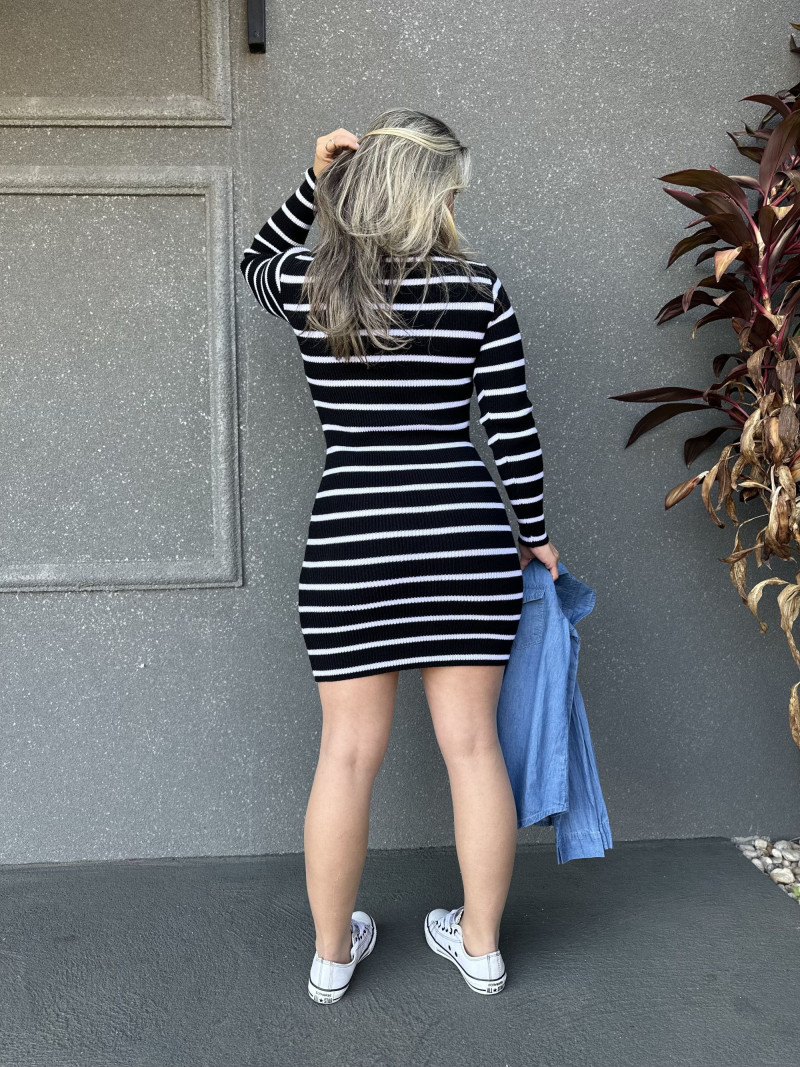 Vestido Listrado Manga Longa 