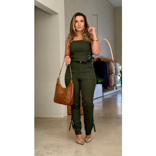 Conjunto Cropped E Calça Sarja Juliana