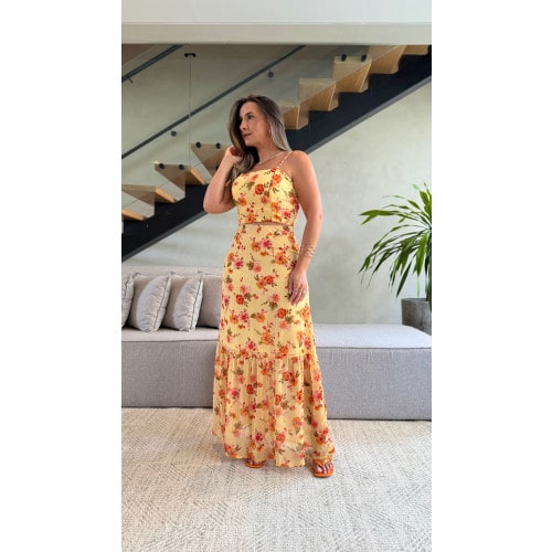 Conjunto Cropped E Saia Longa Diana