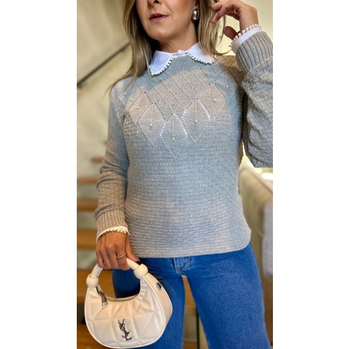 Blusa Manga Longa Tricot Detalhe Perolas