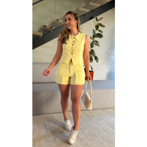 Conjunto Colete e Short Linho Rifka