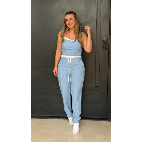 Conjunto Cropped E Calça Risca De Giz Paula 