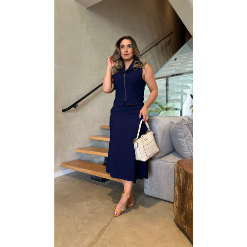 Conjunto Colete E Saia Midi Tamara