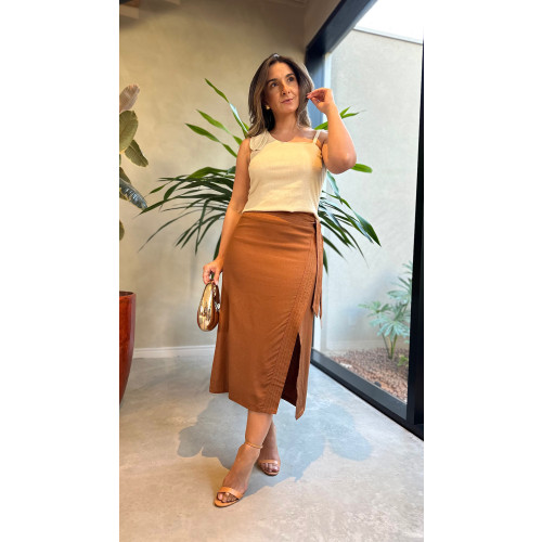 Saia Midi Linho Stephanie
