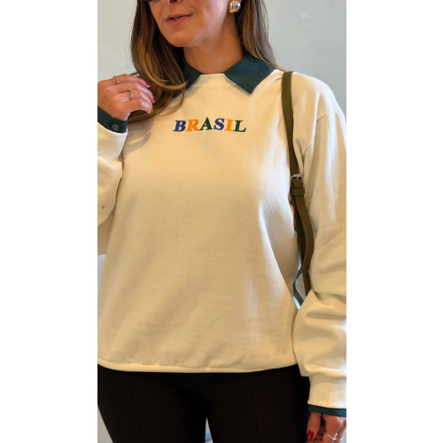 Blusa Moletom Bordado Brasil-Escrito-Tamanho Único