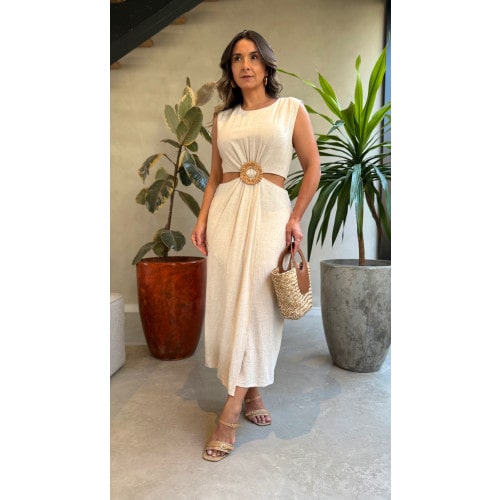 Vestido Midi Abertura Na Cintura Eduarda