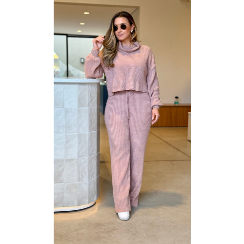 Conjunto Blusa E Calça Tricot Beca