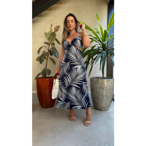Vestido Midi Abertura Na Cintura Samy