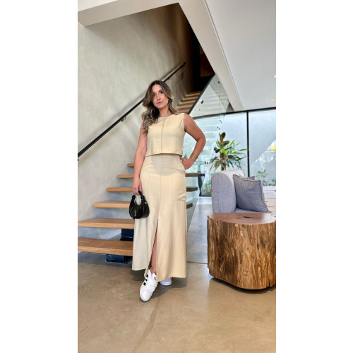 Conjunto Cropped E Saia Midi Marisa