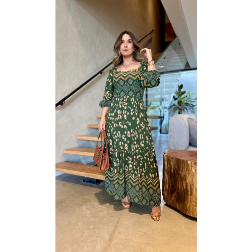 Vestido Midi Manga 3/4 Sarah