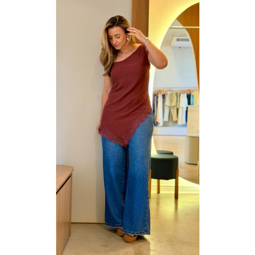 Blusa Assimétrica C/ Renda Brenda 