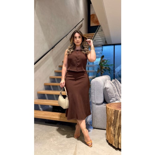 Conjunto Colete E Saia Midi Rebeca