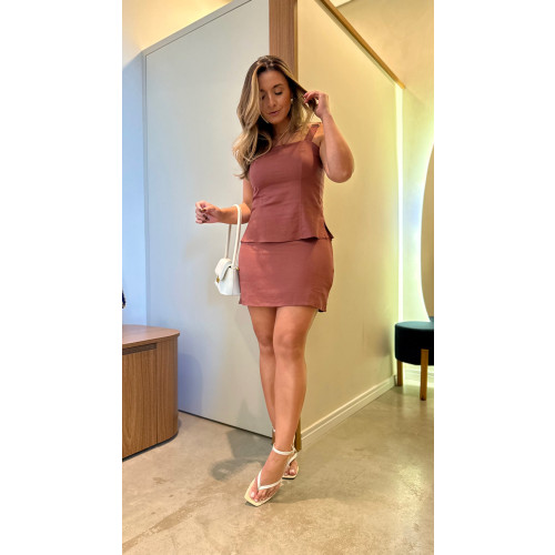 Conjunto Blusa E Saia Linho Katy